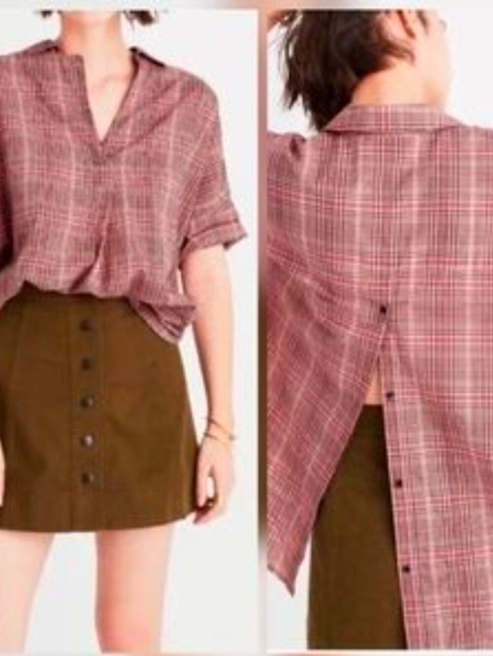 Madewell Pink and Black Plaid Shirt Size XL